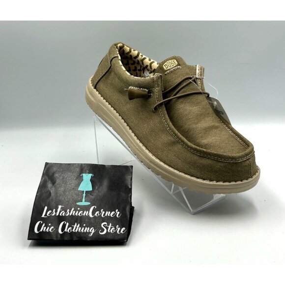 NWT Hey Dude Men's Khaki Canvas Wally Stretch Tobacco Loafers Shoes Size 10 3202 - Picture 13 of 16